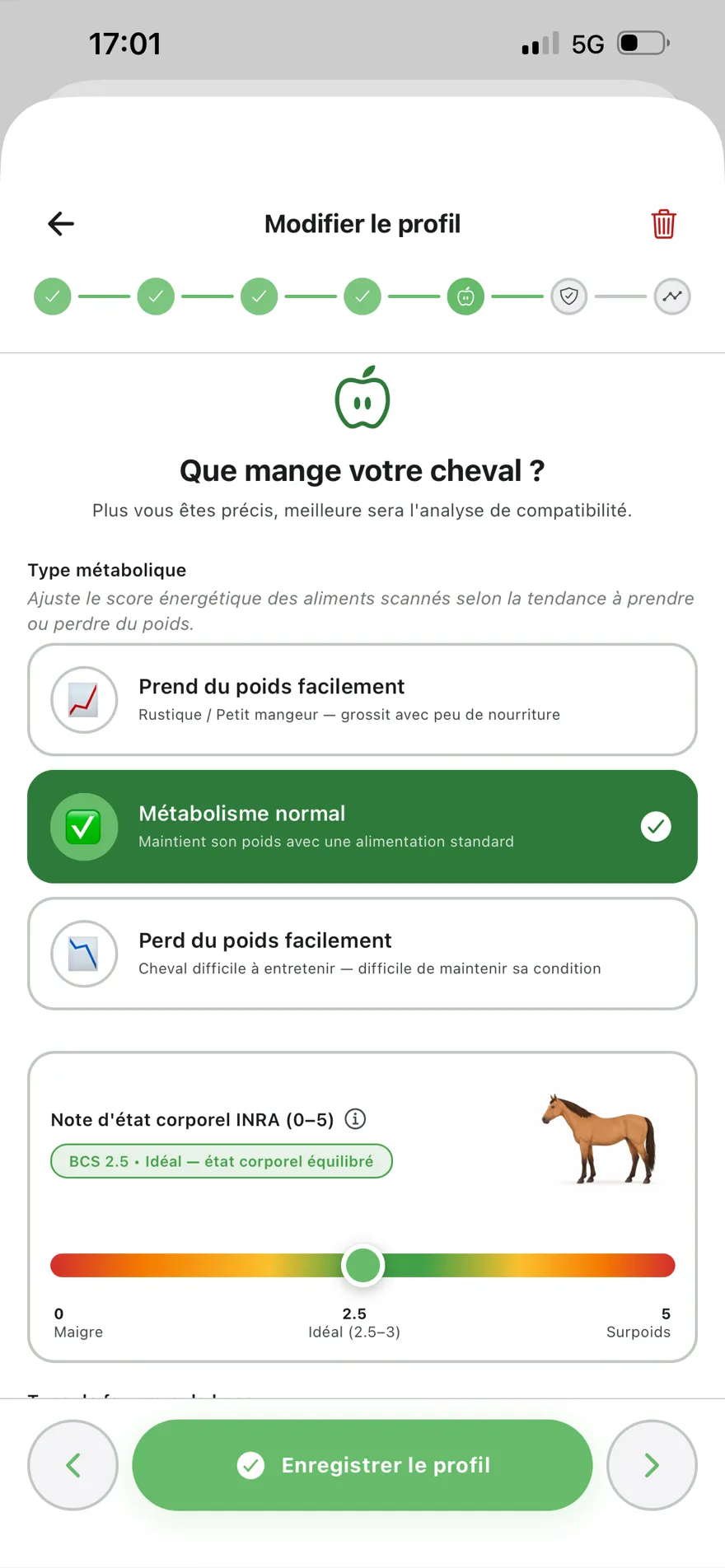 Suivi de la ration du cheval