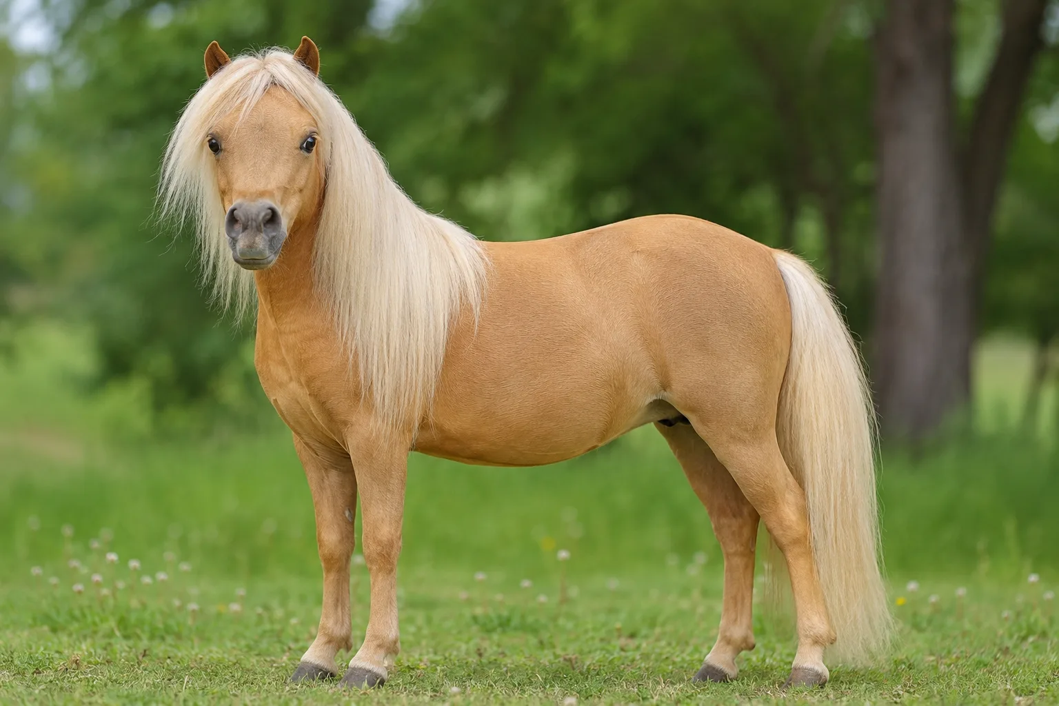 American Shetland Pony mit Scheckenzeichnung, die seine charakteristischen Abzeichen und seine Mähne hervorhebt.