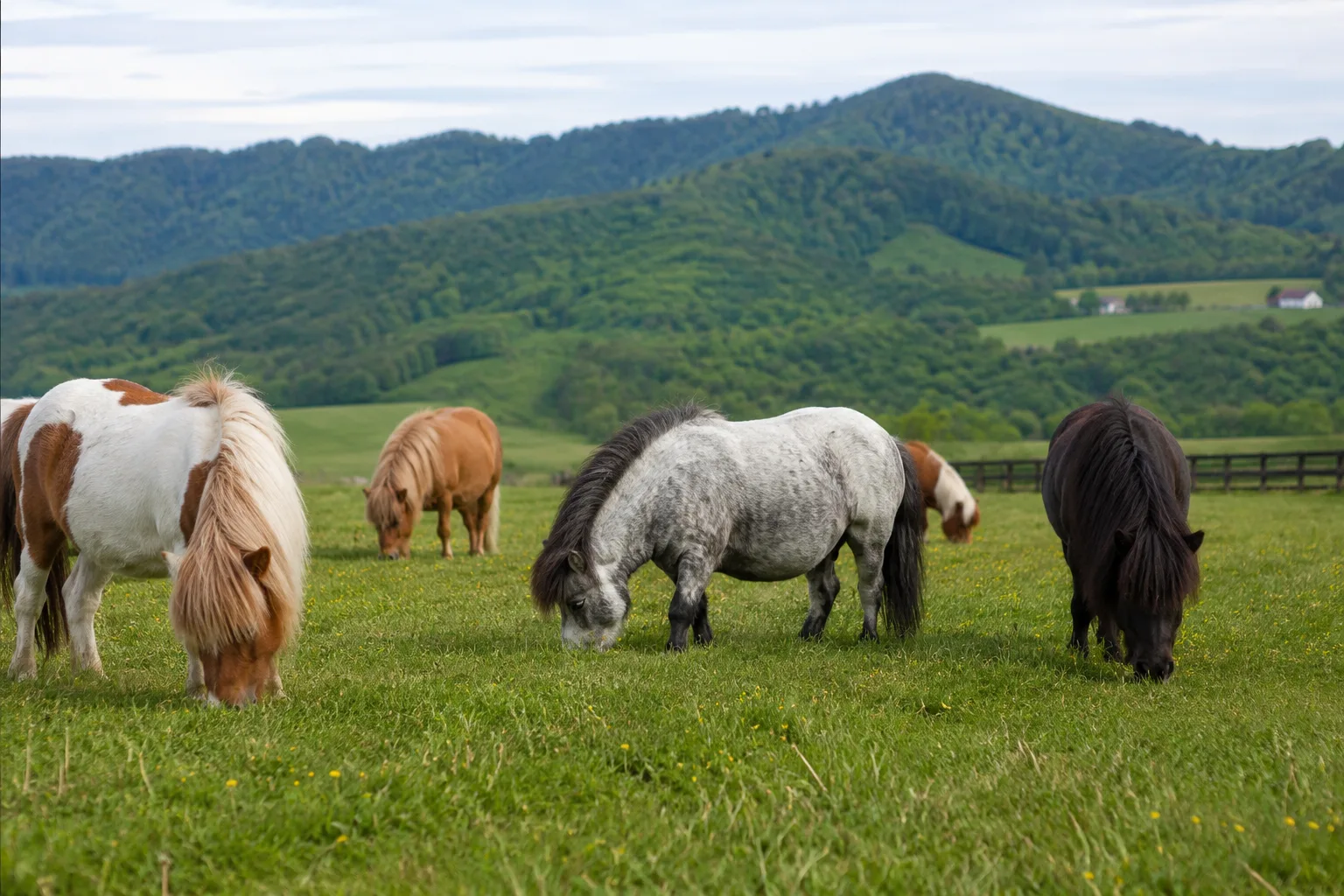 Diversi cavalli American Warmblood al pascolo in un grande prato, sotto un cielo sereno.