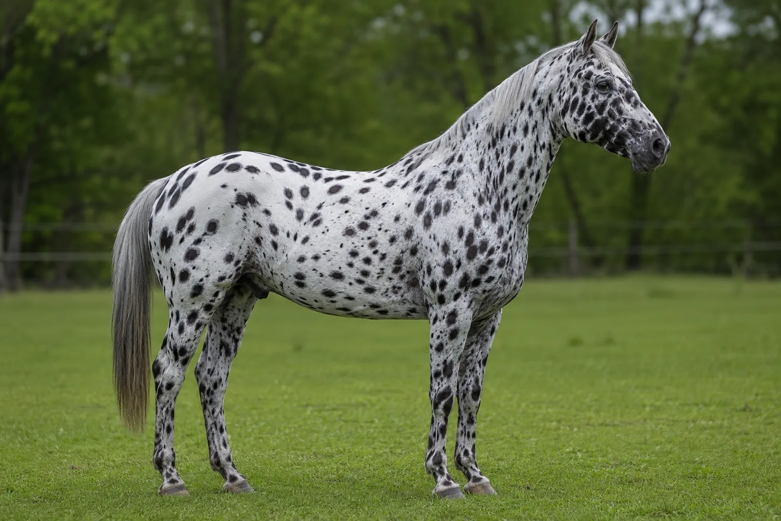 Foto realista de un Haflinger alazán con crines rubias, de perfil, en un prado alpino.