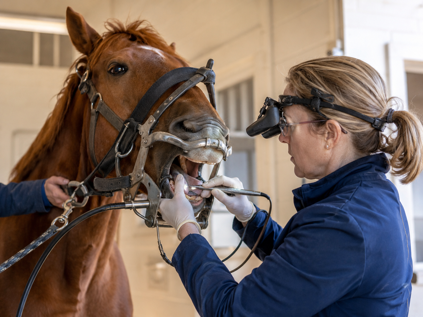 Problèmes dentaires : suivi santé du cheval, observation clinique, communication vétérinaire et gestion pathologique. Suivi santé et bien-être du cheval documenté avec Equio.